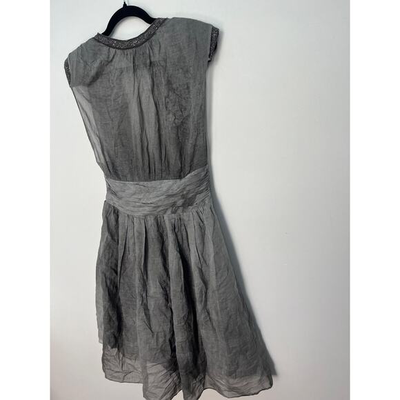 Boss Orange Gray Dress Women 6 Pleated Sheer Cap Sleeve Embellished‎ Waist - Picture 6 of 10